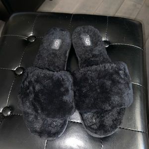 Black UGG Fur Slippers